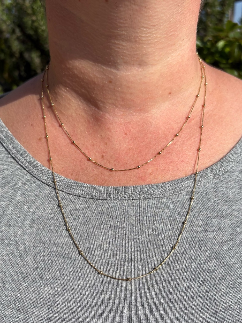 Dainty Gold Necklace with Little Balls Layered Beaded Chain 15.5” & 21.5”
